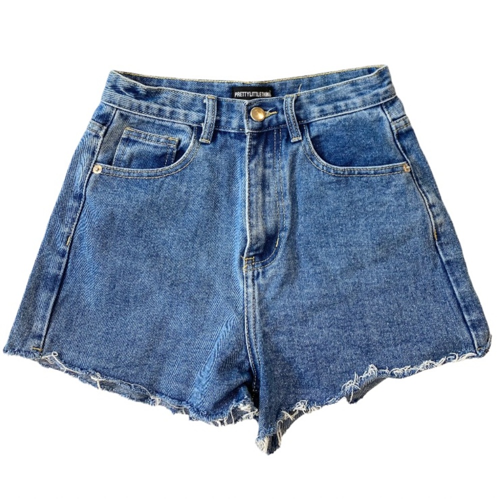 PRETTYLITTLETHING Dark Blue Wash Denim Mom Shorts